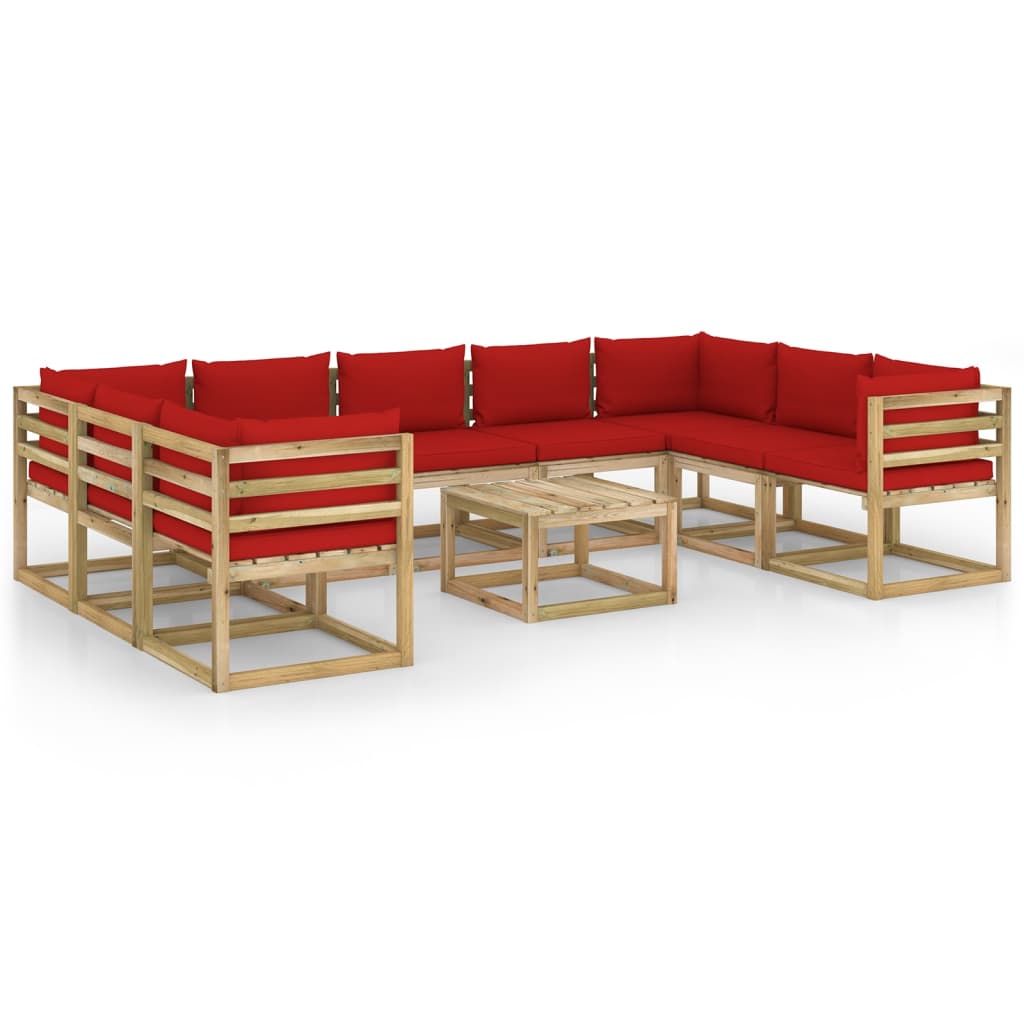vidaXL Set mobilier de grădină cu perne, 10 piese, lemn de pin tratat