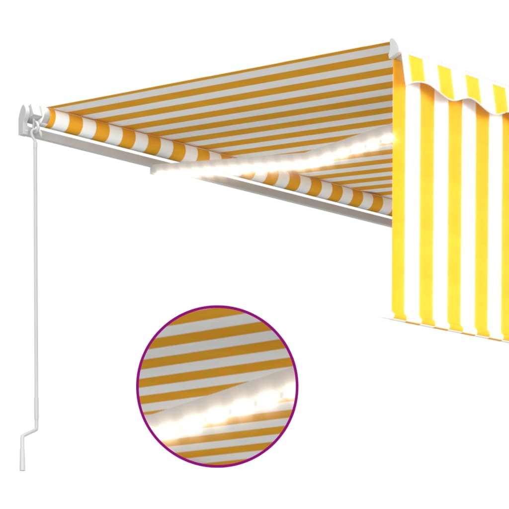 vidaXL Copertină retractabilă manual cu stor&LED, galben&alb, 4x3 m