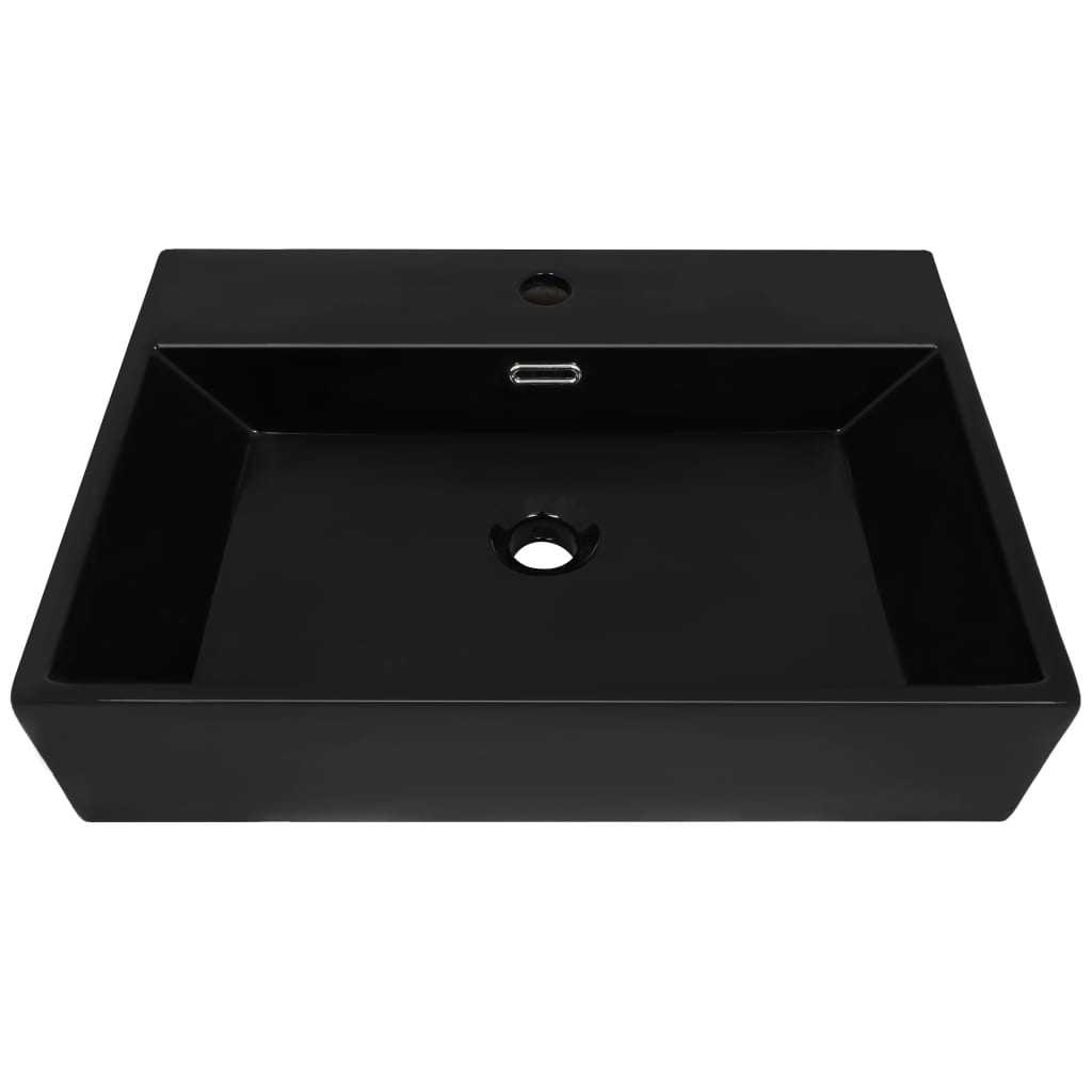 vidaXL Bazin cu orificiu robinet ceramică, 60,5x42,5x14,5 cm, negru