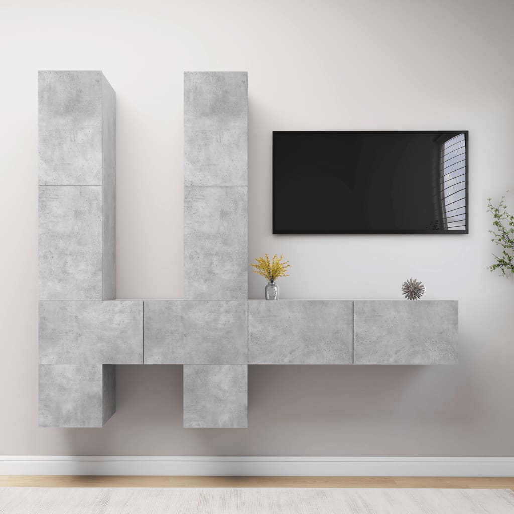 vidaXL Dulap TV montat pe perete, gri beton, lemn prelucrat