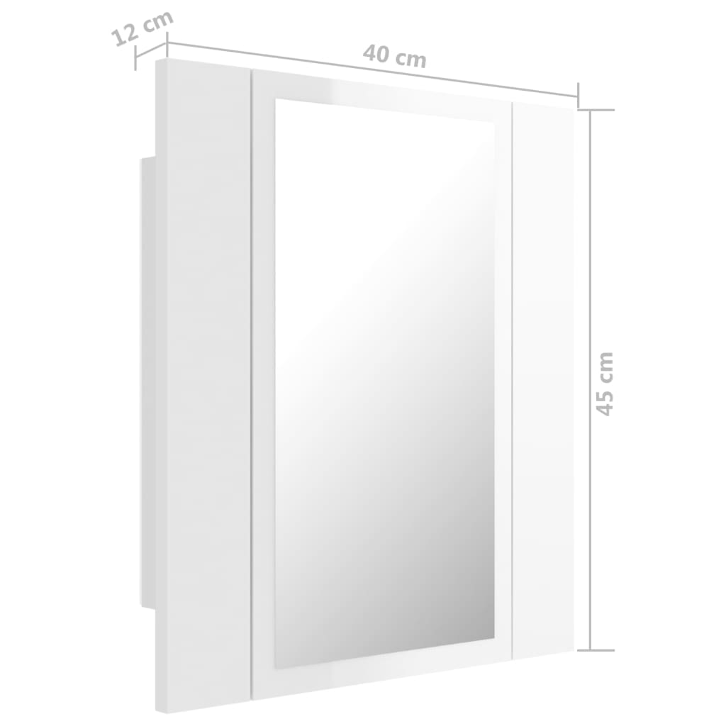 vidaXL Dulap de baie cu oglindă și LED, alb extralucios 40x12x45 acril