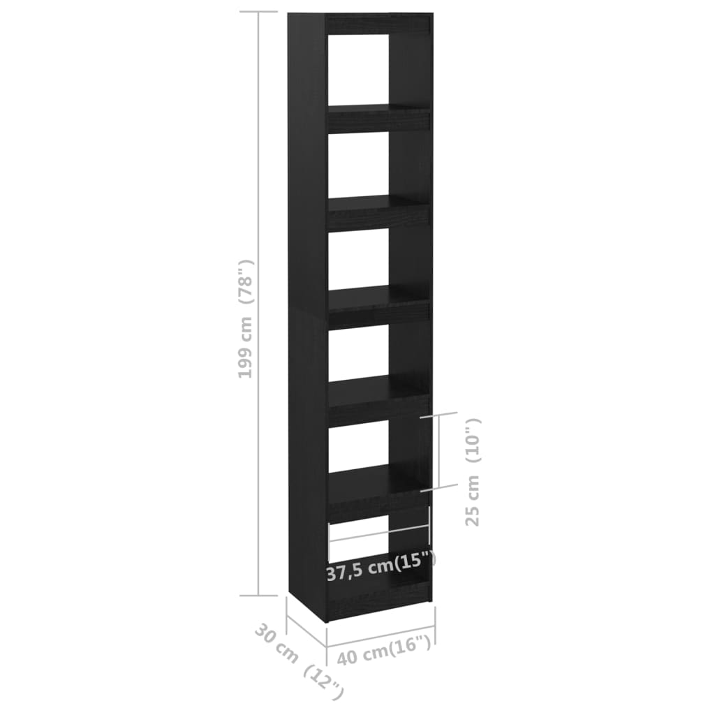 vidaXL Bibliotecă/Separator cameră negru 40x30x199 cm lemn masiv pin