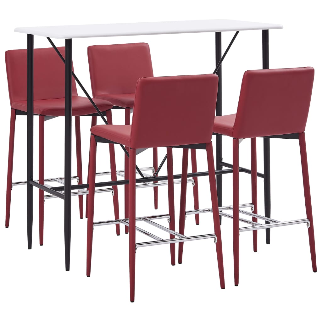 vidaXL Set mobilier de bar, 5 piese, roșu vin, piele ecologică