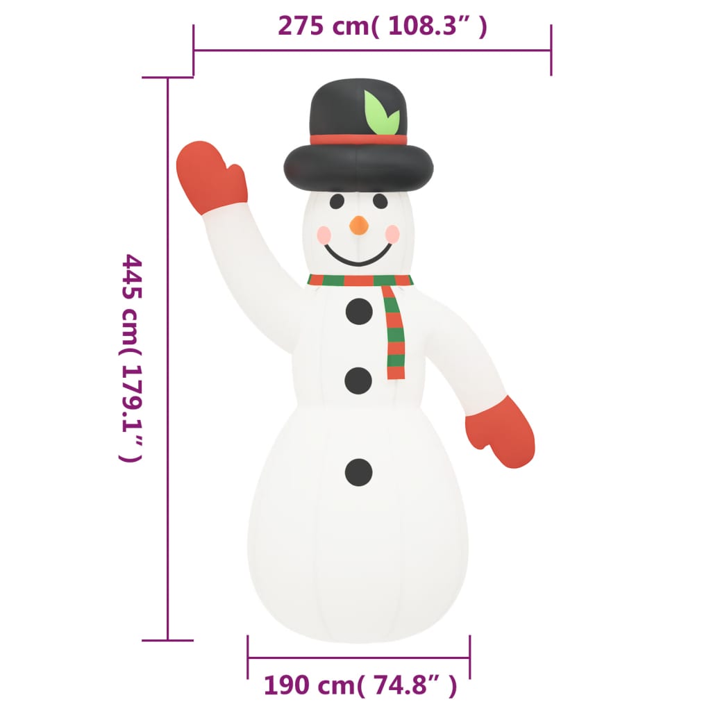 vidaXL Om de zăpadă gonflabil pentru Crăciun cu LED-uri, 455 cm
