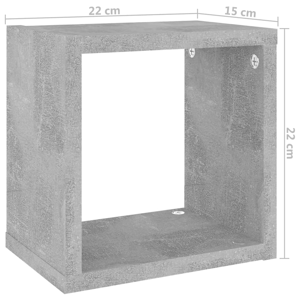 vidaXL Rafturi de perete cub, 4 buc., gri beton, 22x15x22 cm