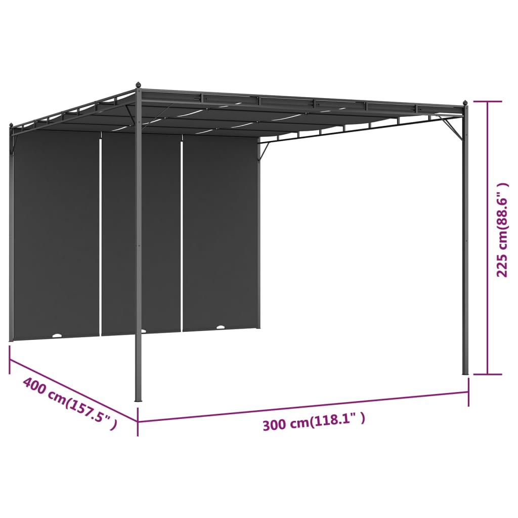 vidaXL Pavilion de grădină cu perdea laterală, antracit, 4x3x2,25 m