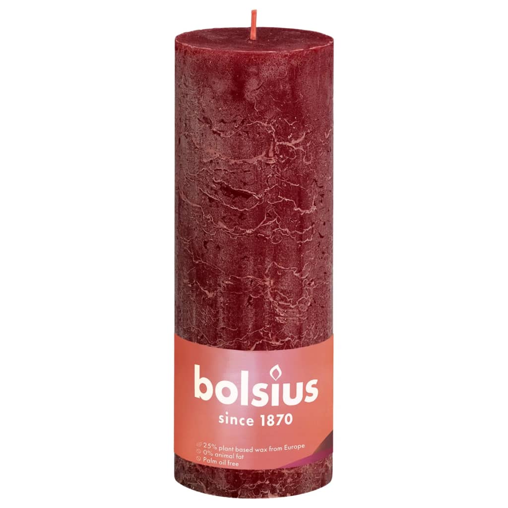 Bolsius Lumânări bloc rustice Shine, 6 buc., roșu catifelat, 190x68 mm