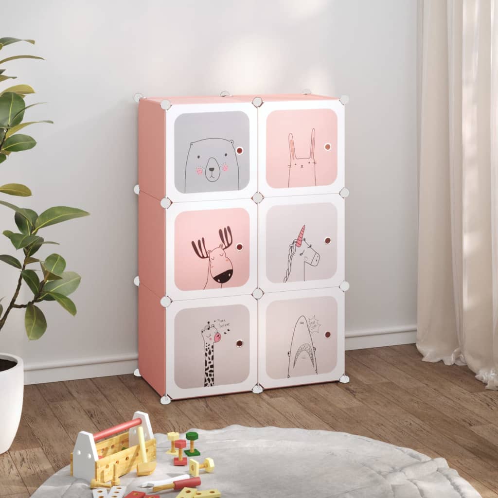 vidaXL Dulap de depozitare cub pentru copii, 6 cuburi, roz, PP