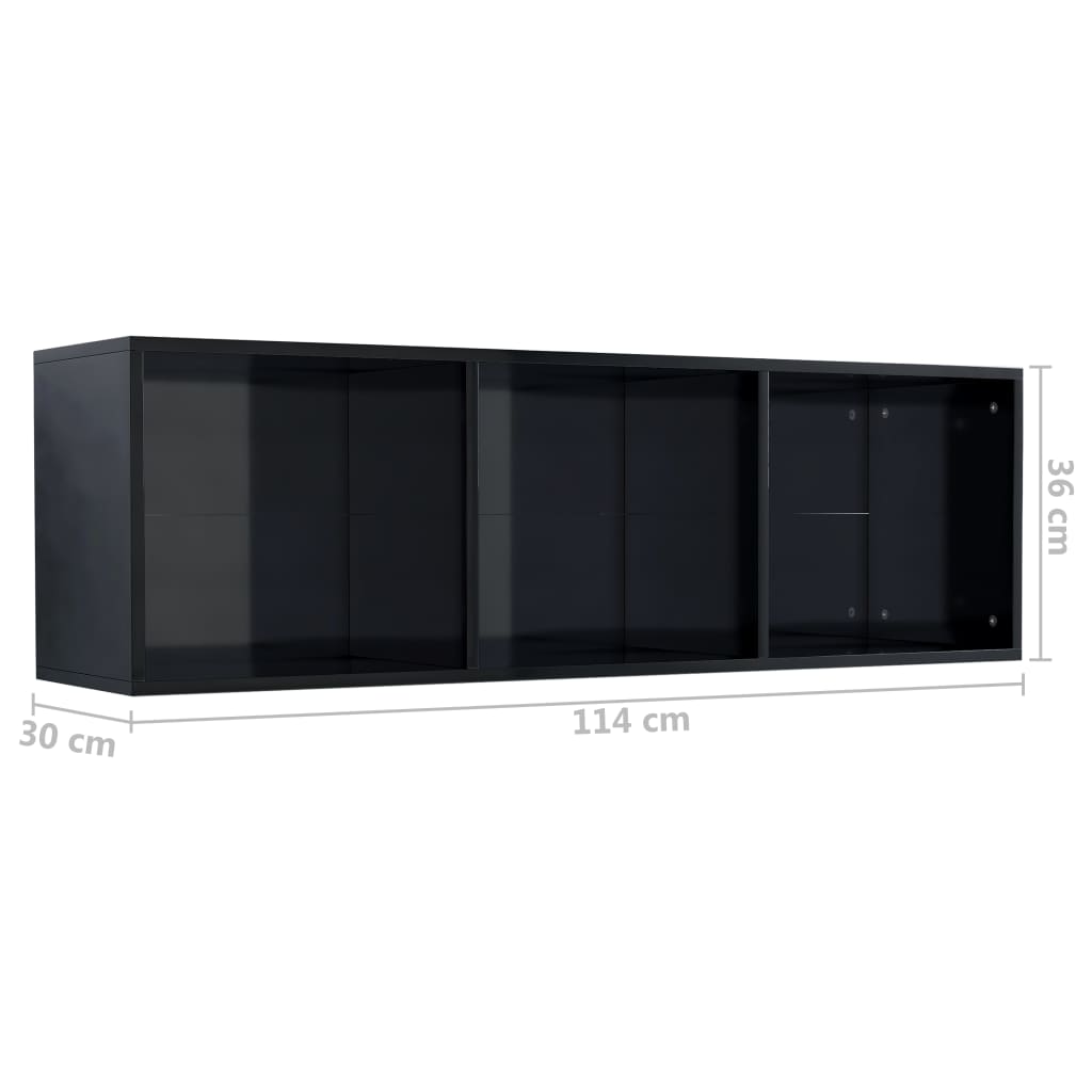 vidaXL Bibliotecă/Comodă TV, negru extralucios, 36x30x114 cm, PAL