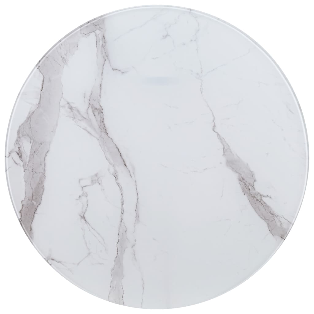 vidaXL Blat de masă, alb, Ø80 cm, sticlă cu textură de marmură