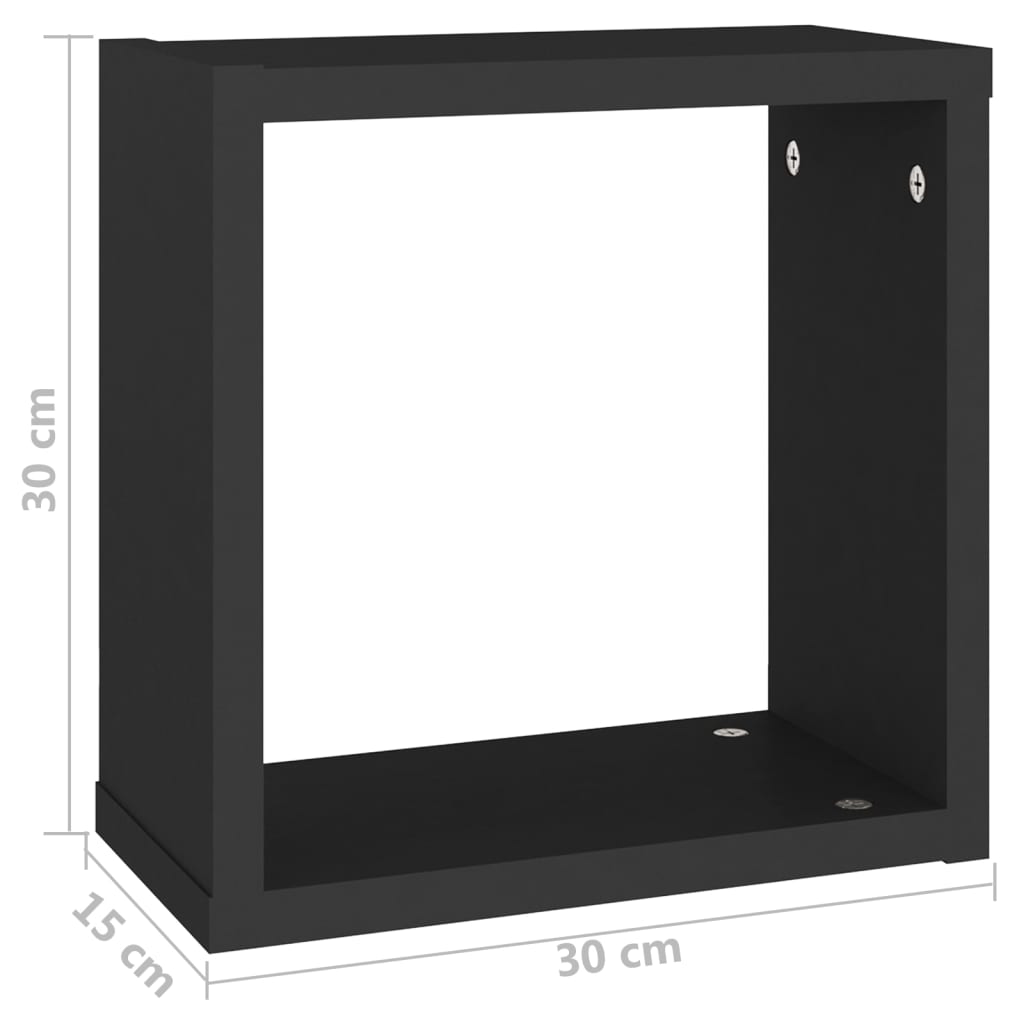 vidaXL Rafturi de perete cub, 6 buc., negru, 30x15x30 cm