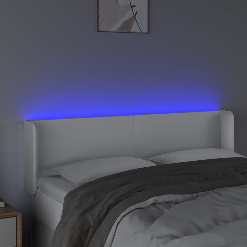 vidaXL Tăblie de pat cu LED, alb, 147x16x78/88 cm, piele ecologică