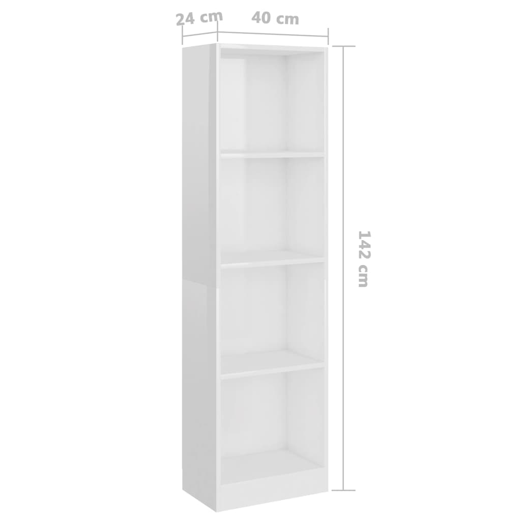 vidaXL Bibliotecă cu 4 rafturi, alb extralucios, 40x24x142 cm, PAL