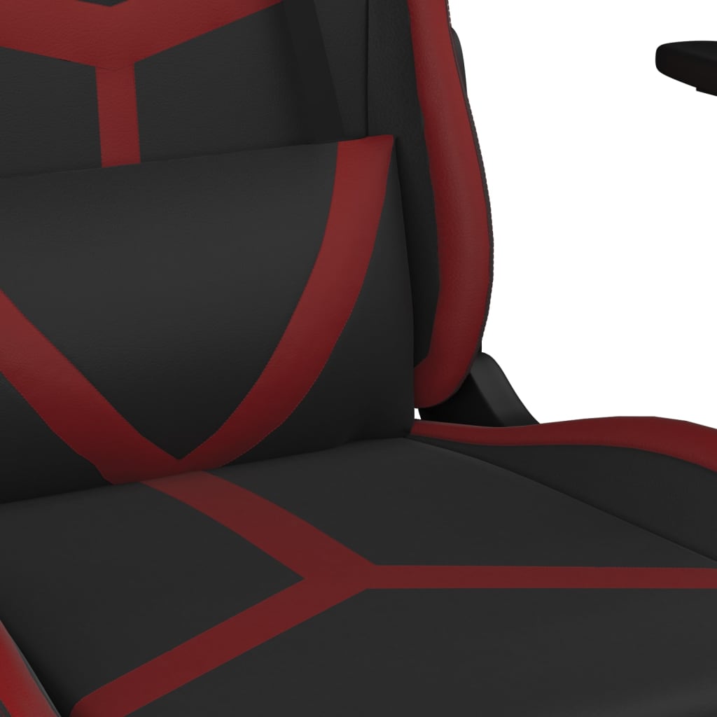 vidaXL Scaun de gaming masaj/suport picioare negru/roșu vin piele eco