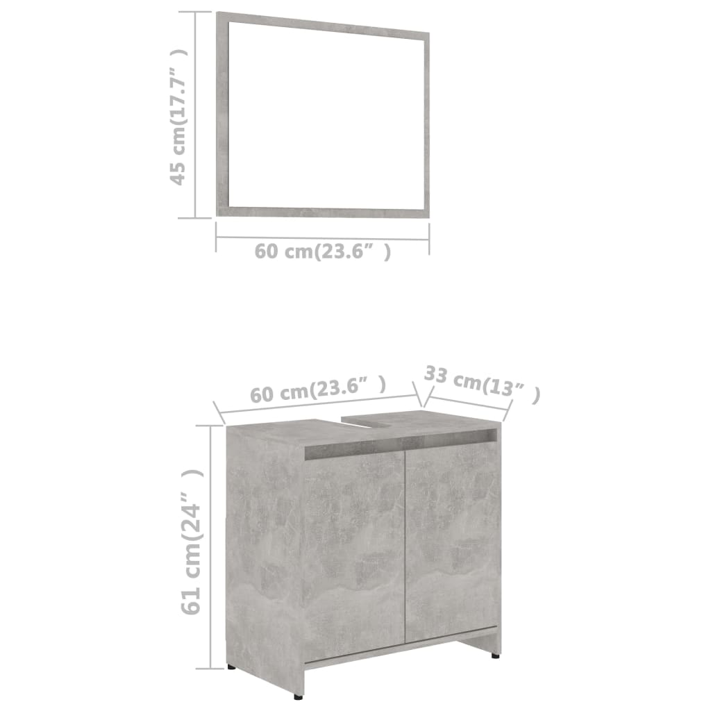 vidaXL Set mobilier de baie, gri beton, PAL