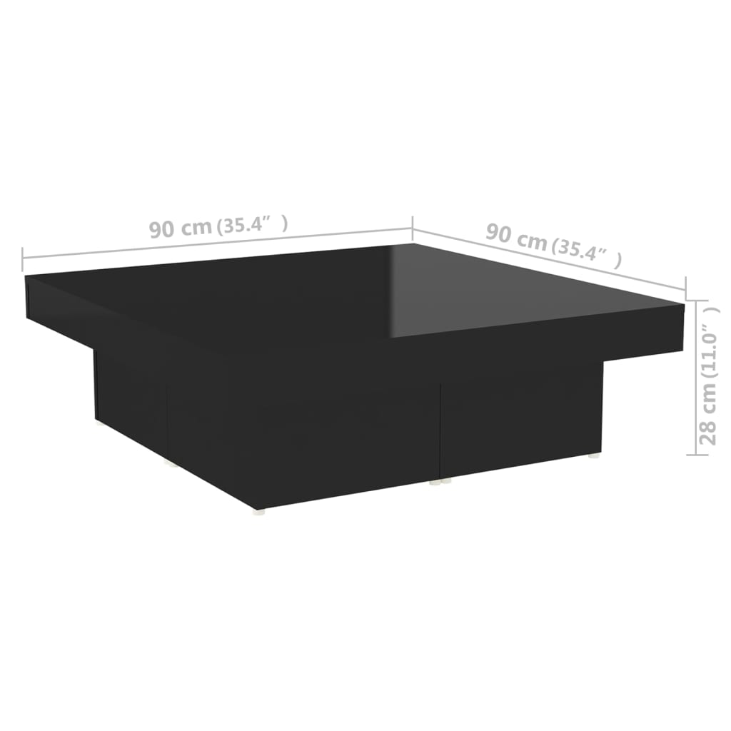 vidaXL Măsuță de cafea, negru extralucios, 90x90x28 cm, PAL