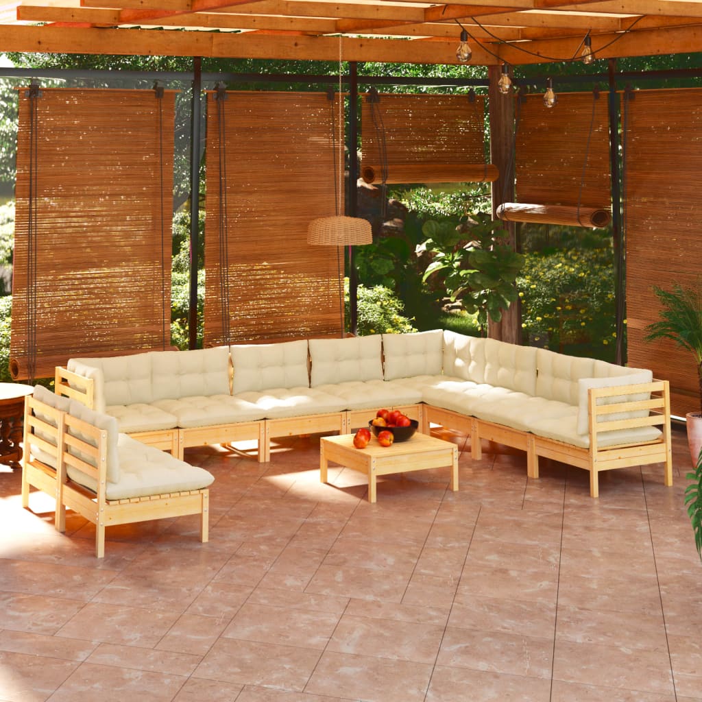 vidaXL Set mobilier grădină cu perne crem, 11 piese, lemn masiv de pin