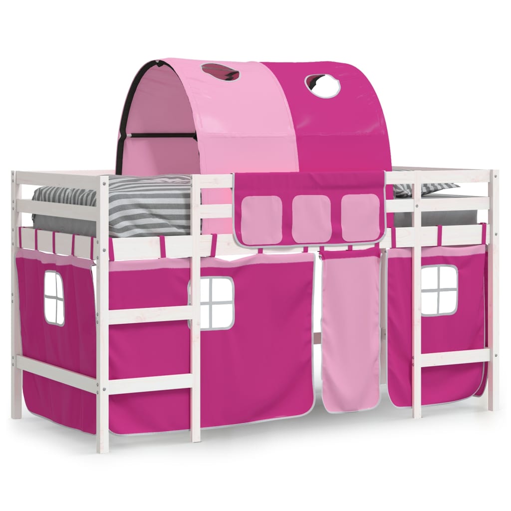 vidaXL Pat etajat de copii cu tunel roz 80x200 cm lemn masiv pin