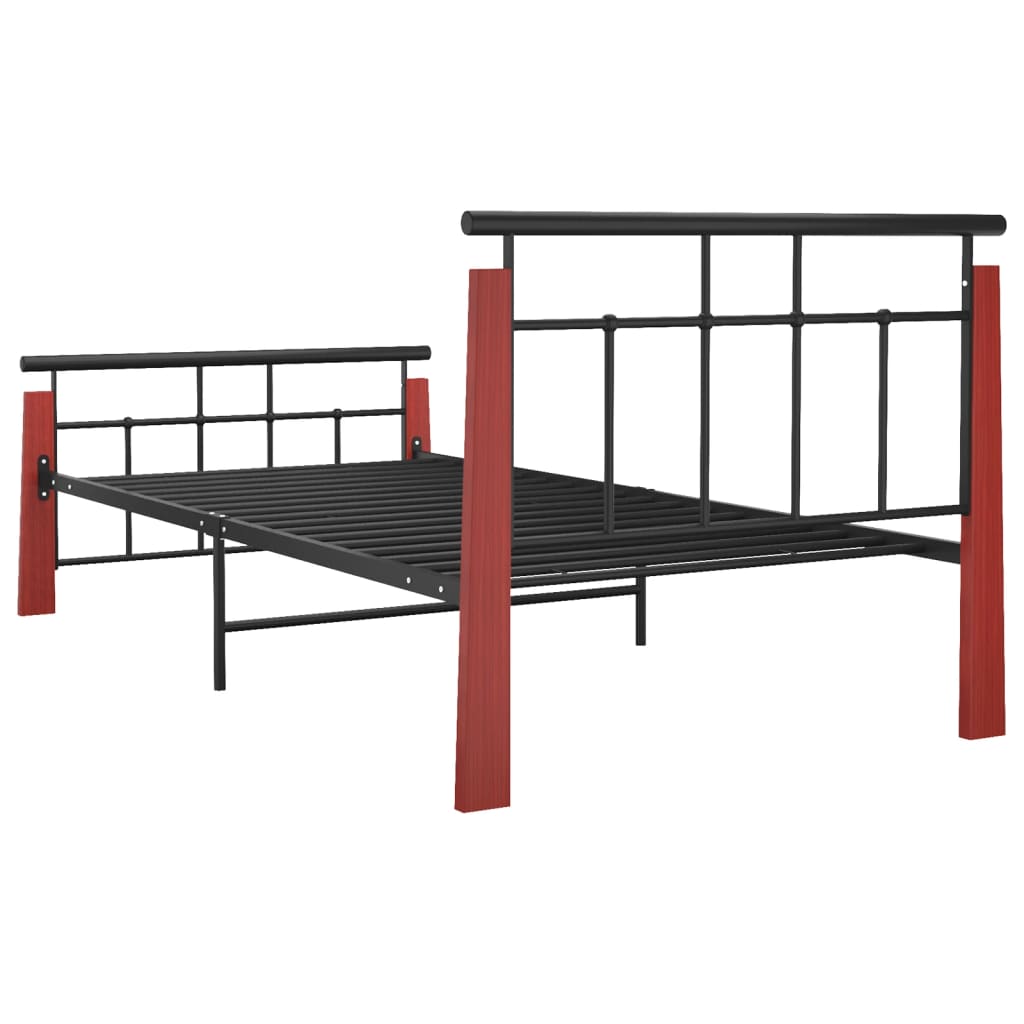vidaXL Cadru de pat, 100x200 cm, metal și lemn masiv de stejar