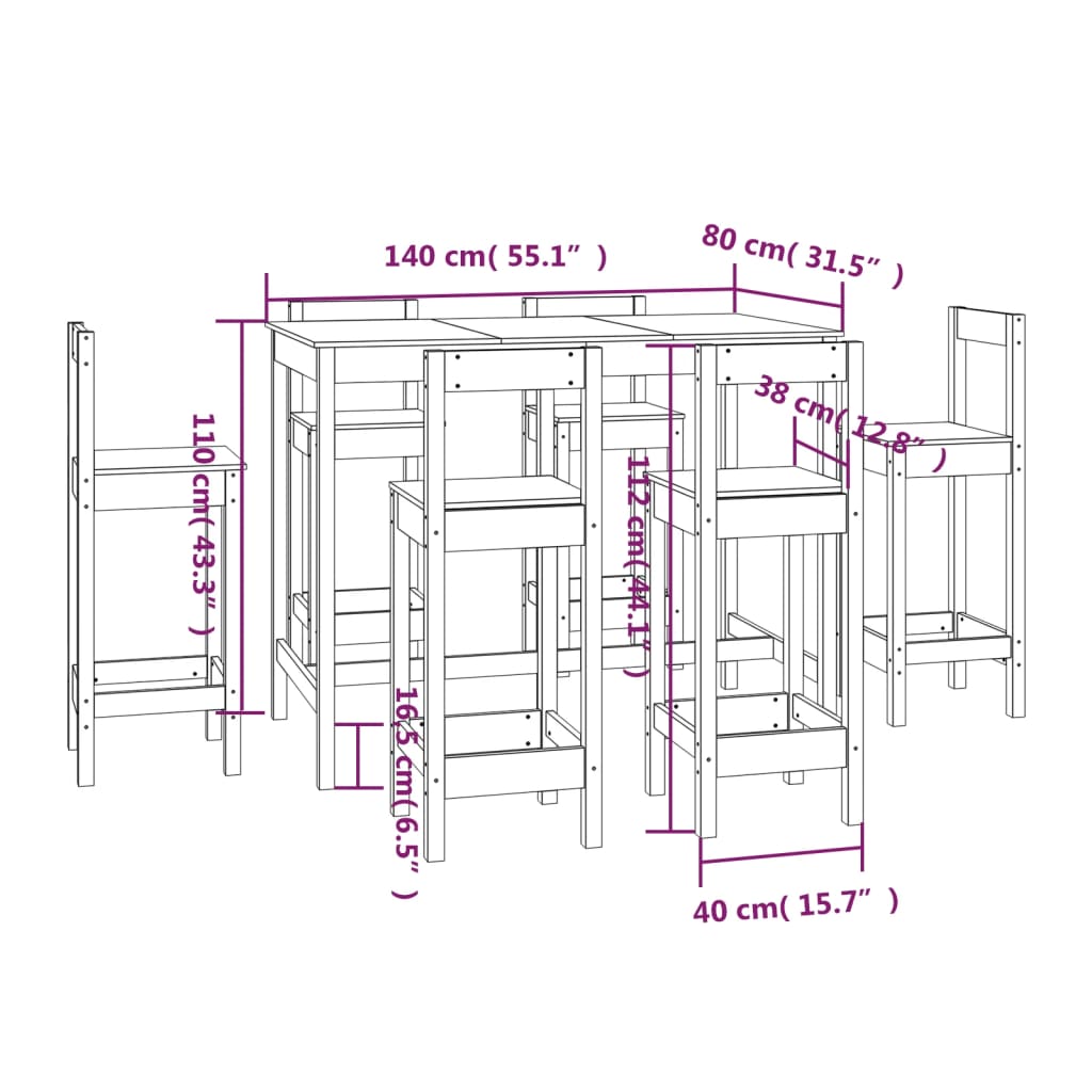 vidaXL Set mobilier de bar, 7 piese, lemn masiv de pin