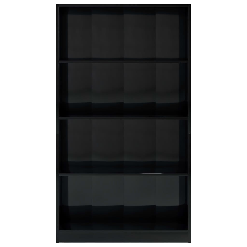 vidaXL Bibliotecă cu 4 rafturi, negru extralucios, 80x24x142 cm, PAL