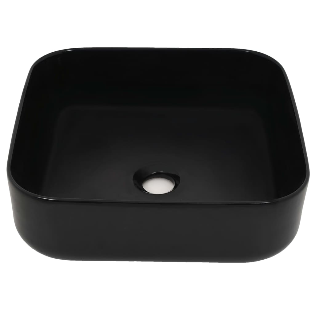 vidaXL Chiuvetă de baie din ceramică, pătrată, negru, 38x38x13,5 cm