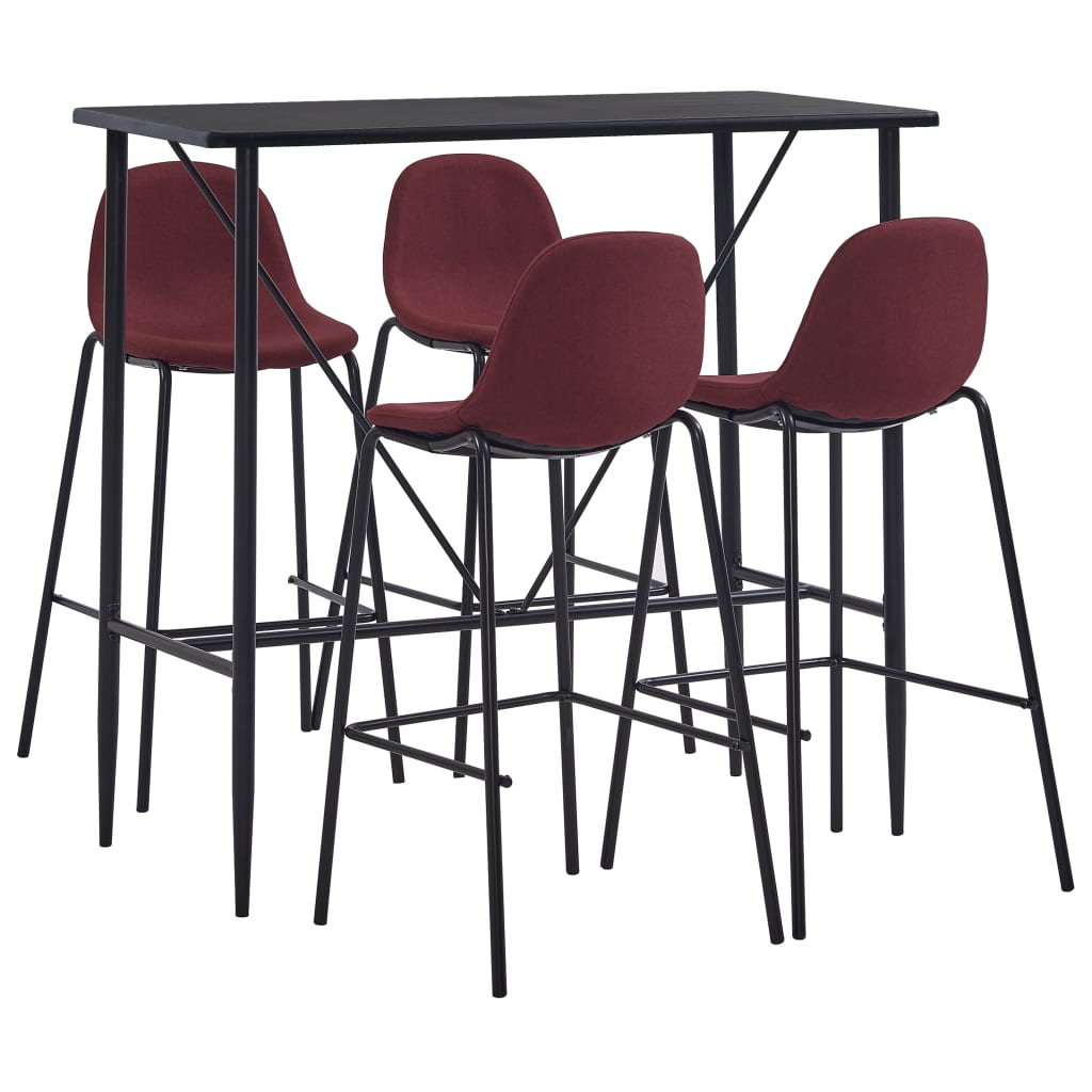 vidaXL Set mobilier de bar, 5 piese, roșu vin, material textil