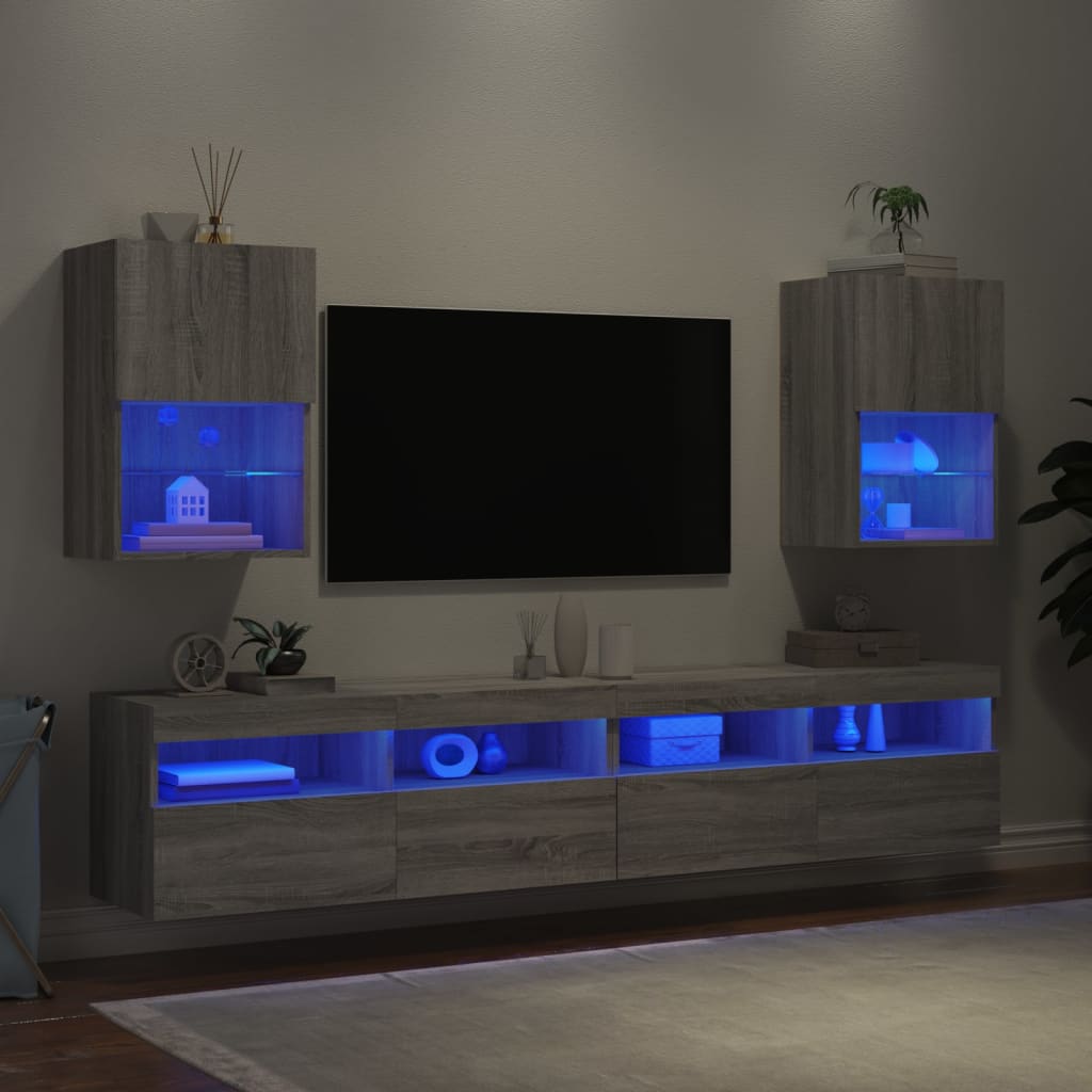 vidaXL Comode TV cu lumini LED, 2 buc., gri sonoma, 40,5x30x60 cm