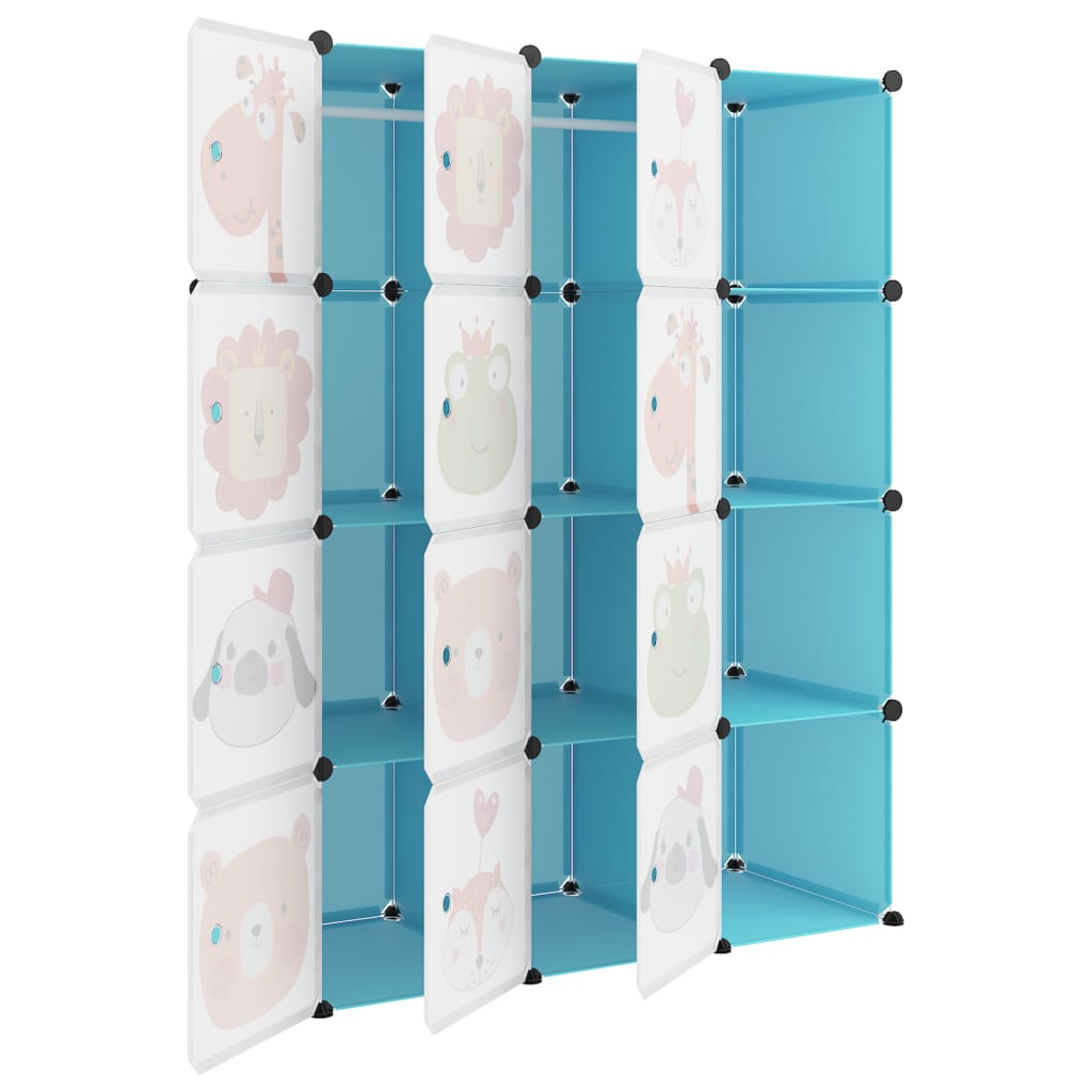 vidaXL Dulap de depozitare cub pentru copii, 12 cuburi, albastru, PP