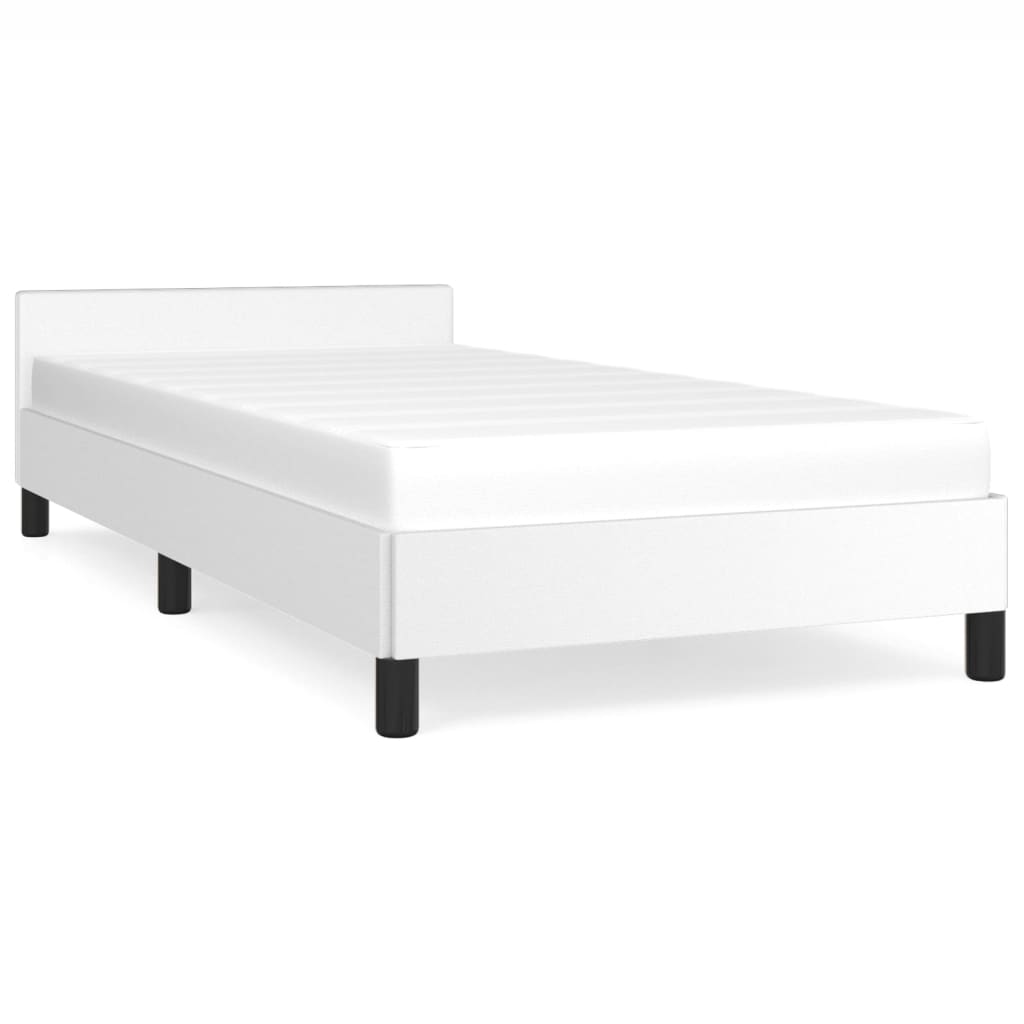 vidaXL Cadru de pat cu tăblie, alb, 90x200 cm, piele ecologică