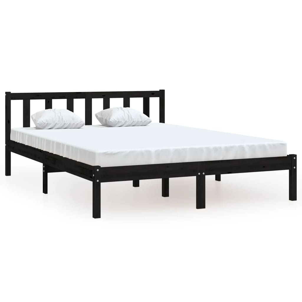 vidaXL Cadru de pat, negru, 140x200 cm, lemn de pin masiv