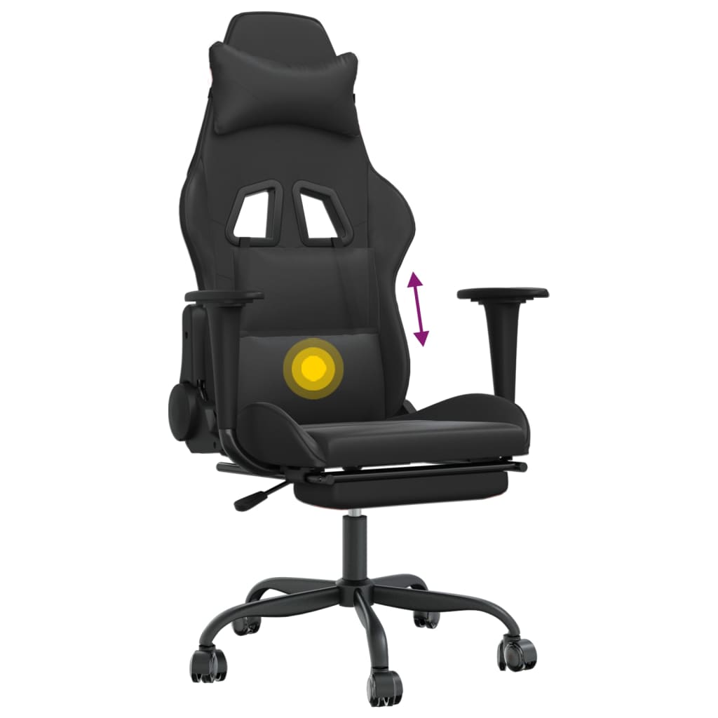 vidaXL Scaun de gaming cu masaj/suport picioare, negru, piele eco