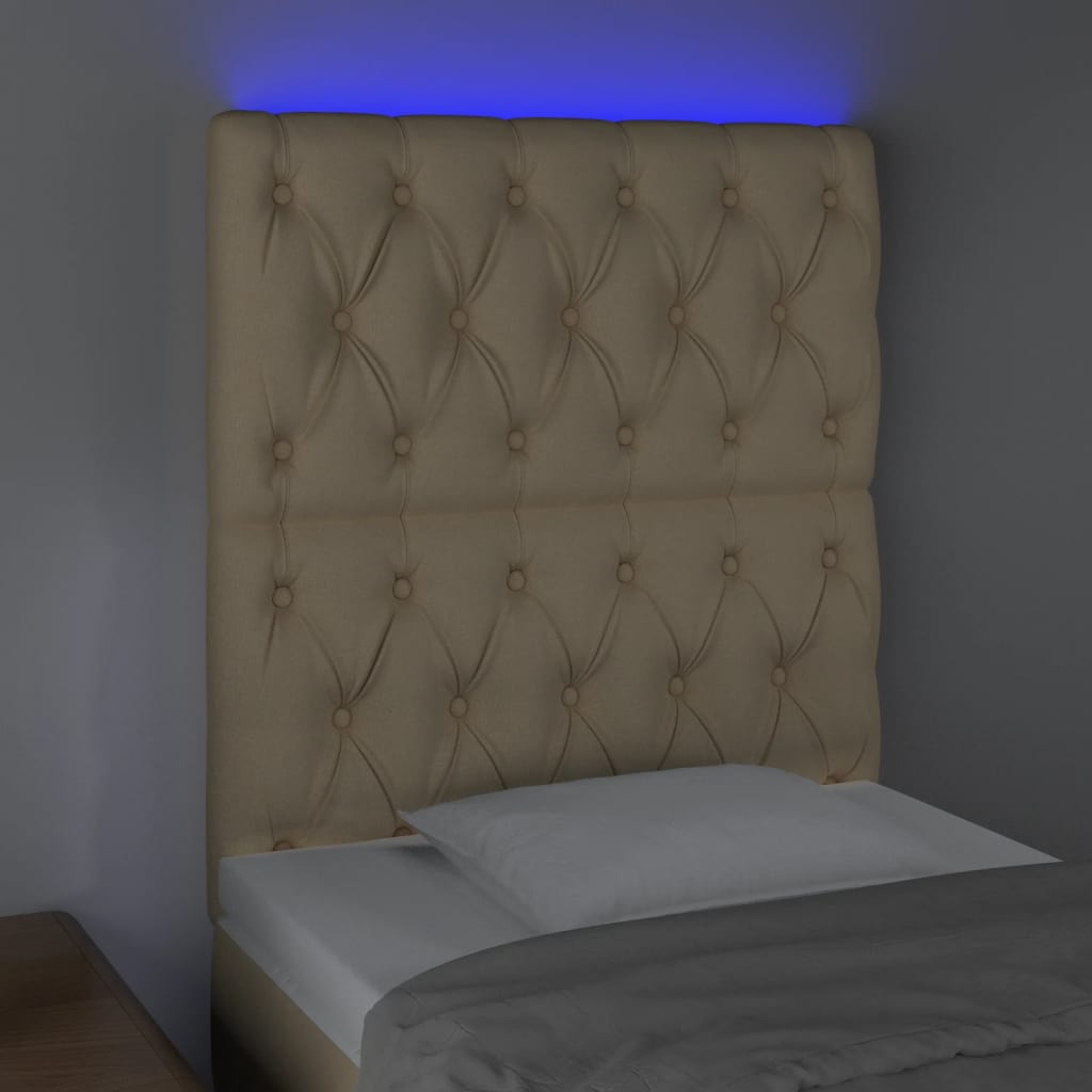 vidaXL Tăblie de pat cu LED, crem, 80x7x118/128 cm, textil