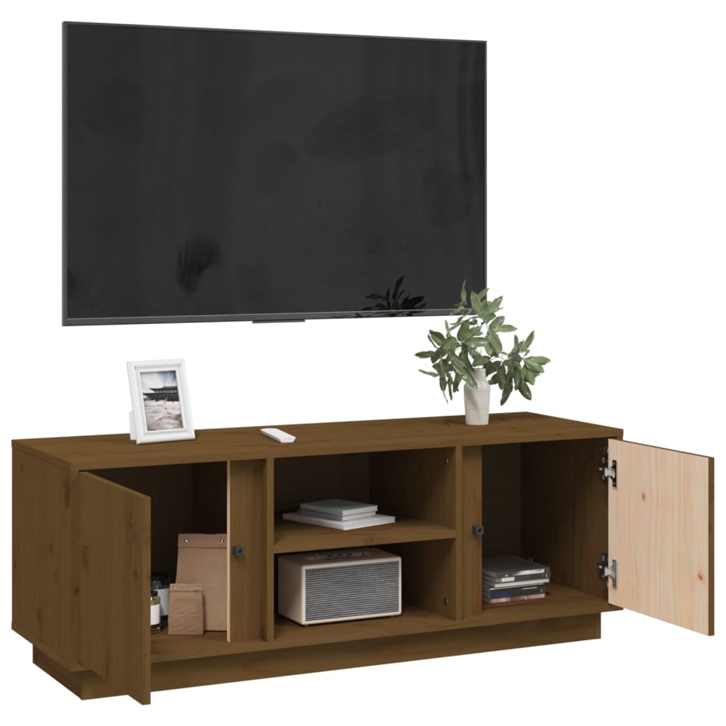 vidaXL Comodă TV, maro miere, 110x35x40,5 cm, lemn masiv de pin