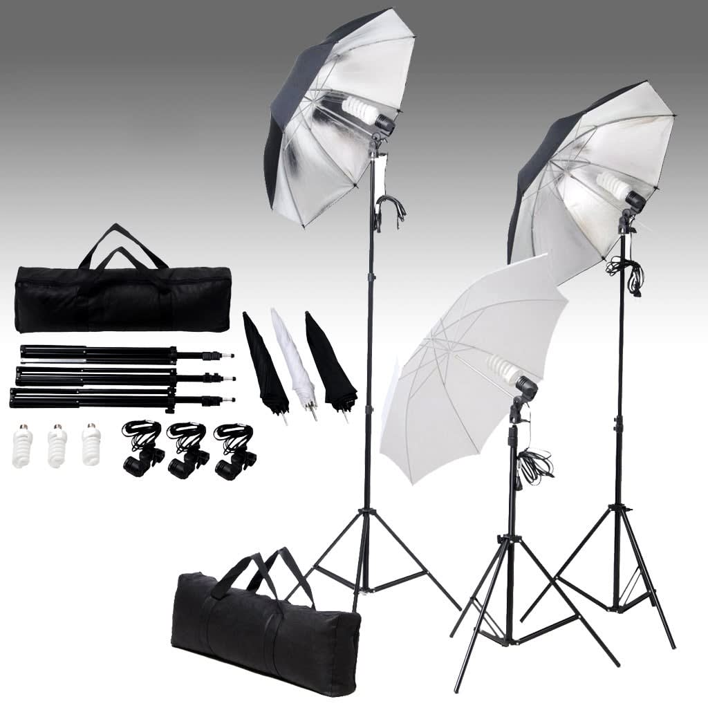 vidaXL Kit studio foto cu fundal și set de iluminare