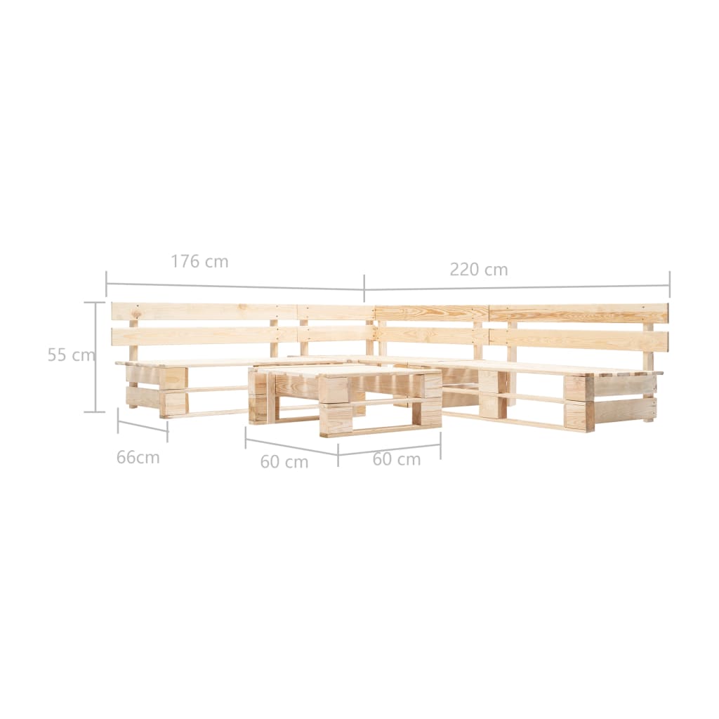 vidaXL Set mobilier de grădină din paleți, 4 piese, natural, lemn