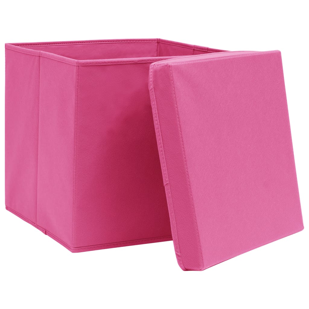 vidaXL Cutii depozitare cu capace 10 buc. roz, 32x32x32 cm, textil