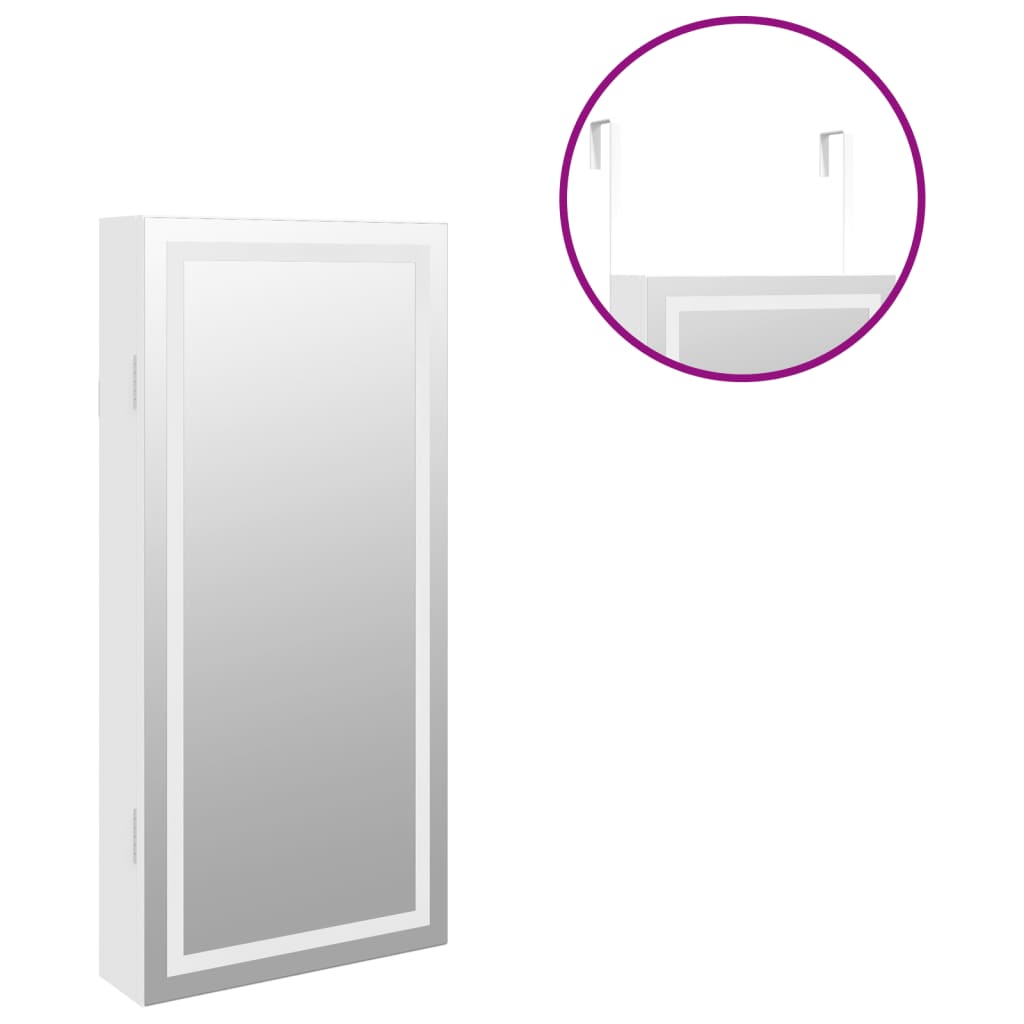 vidaXL Dulap de bijuterii cu oglindă și lumini LED, de perete, alb