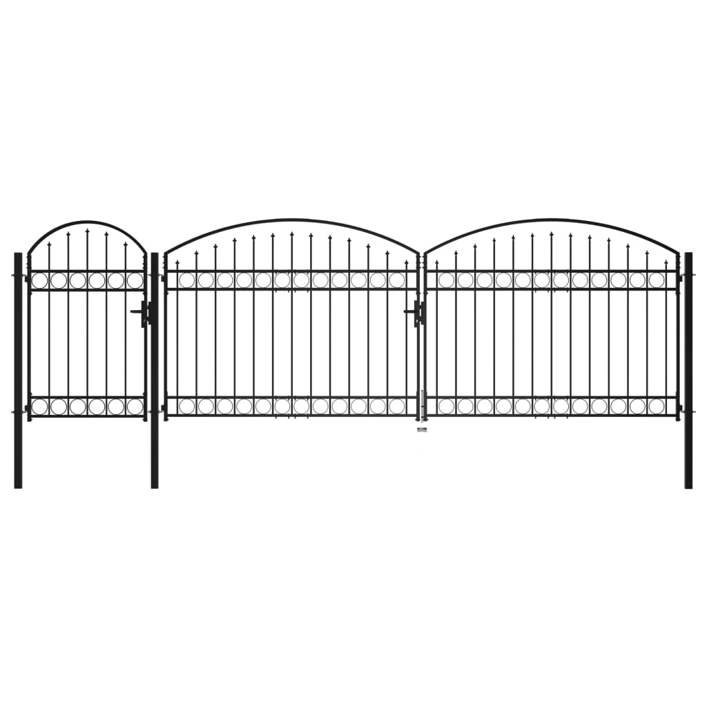 vidaXL Poartă de gard de grădină cu arcadă, negru, 1,75 x 5 m, oțel