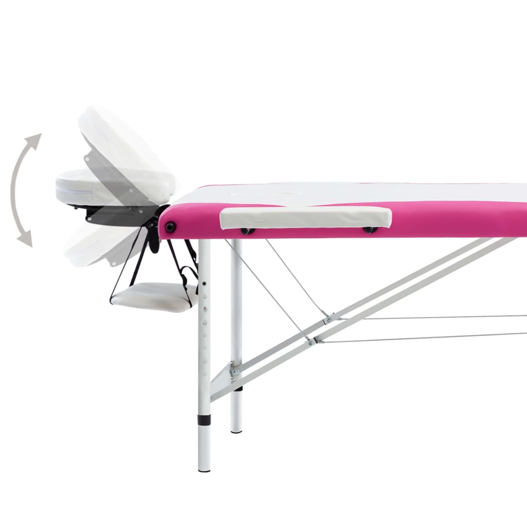 vidaXL Masă pliabilă de masaj, 3 zone, alb și roz, aluminiu