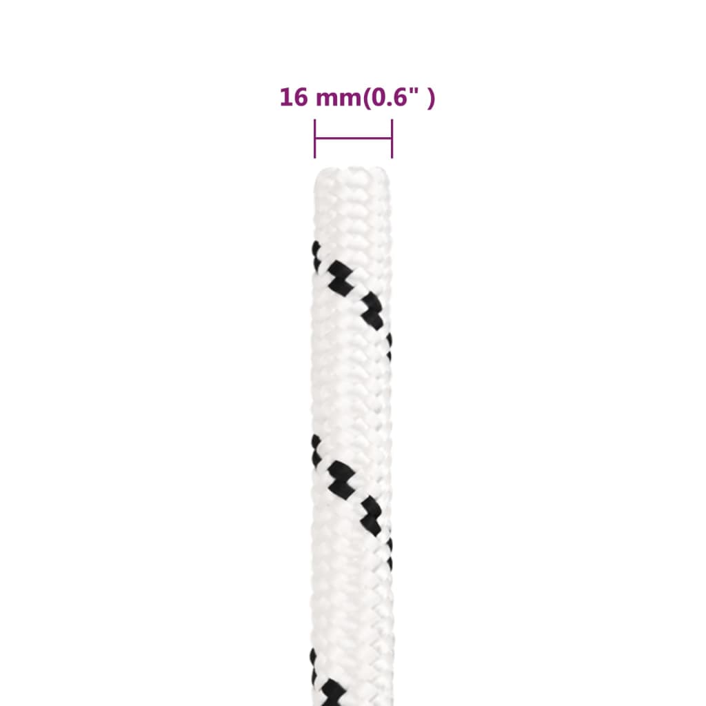 vidaXL Frânghie împletită pentru barcă, alb, 16 mm x 50 m, poliester