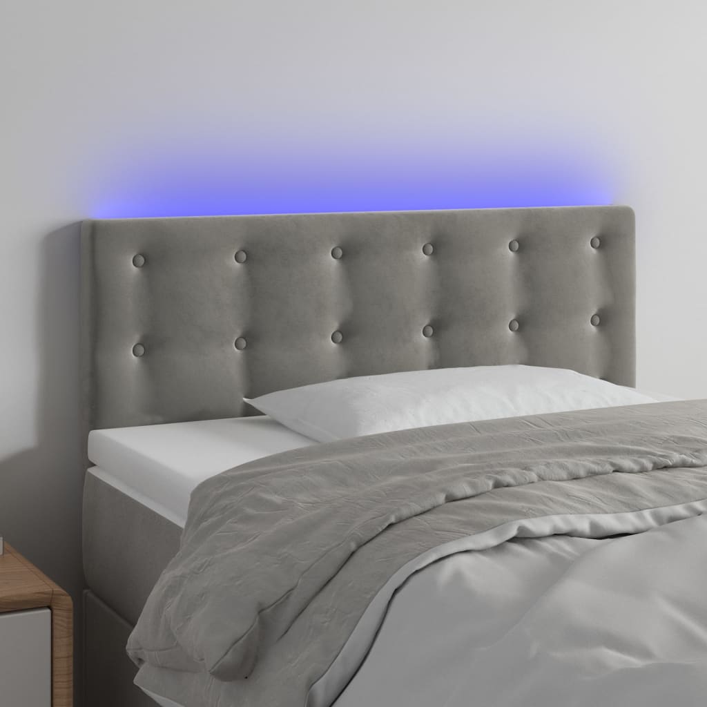 vidaXL Tăblie de pat cu LED, gri deschis, 90x5x78/88 cm, catifea