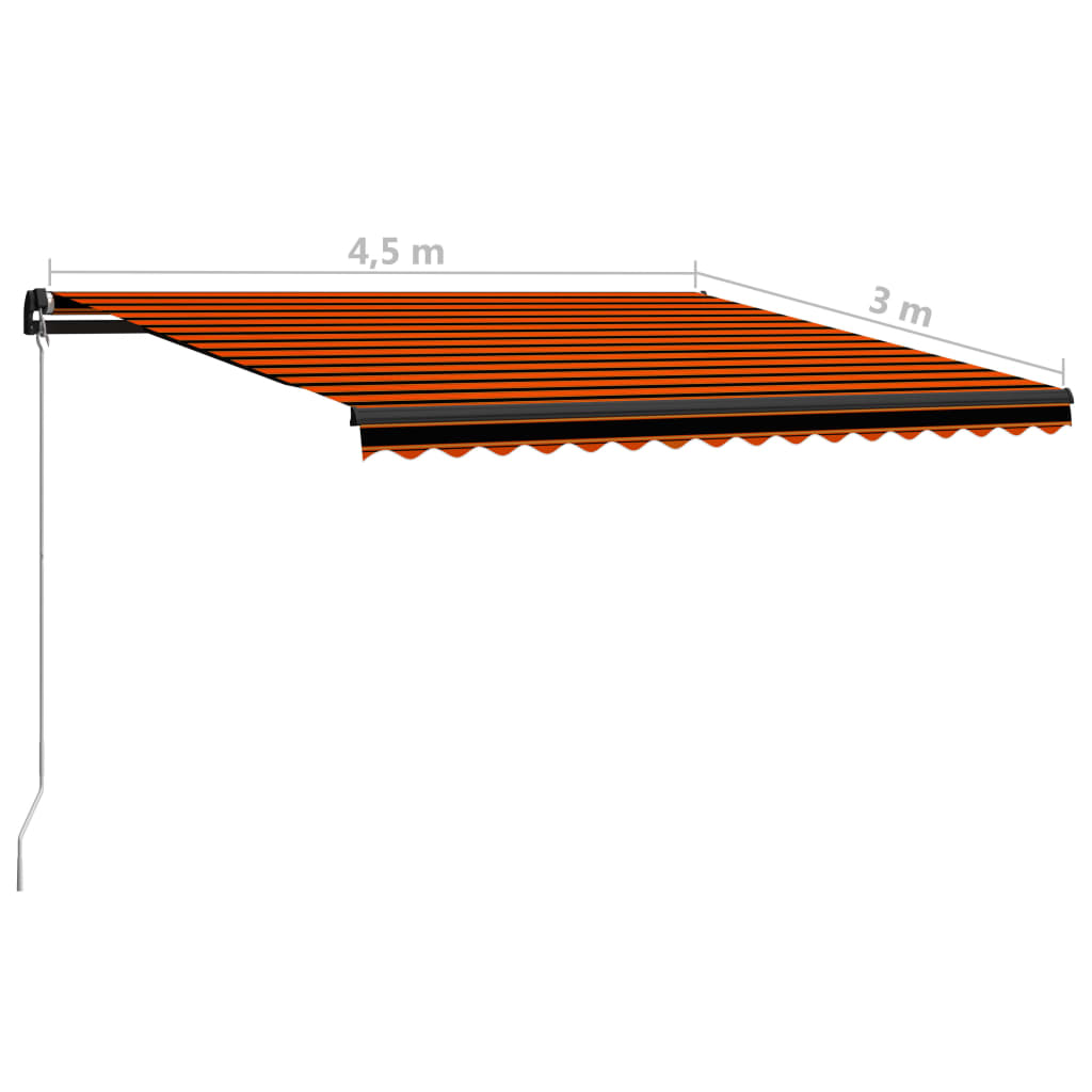 vidaXL Copertină retractabilă manual LED portocaliu/maro, 450 x 300 cm