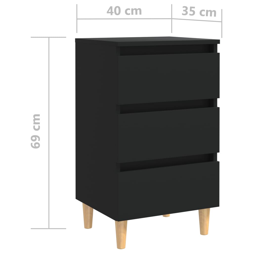 vidaXL Noptiere cu picioare lemn masiv, 2 buc., negru, 40x35x69 cm