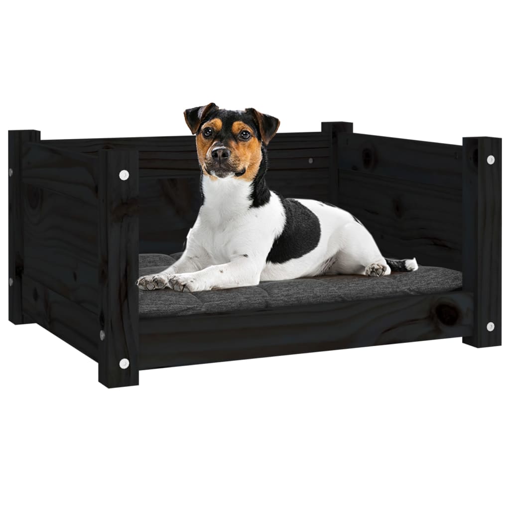 vidaXL Pat pentru câini, negru, 55,5x45,5x28 cm, lemn masiv de pin