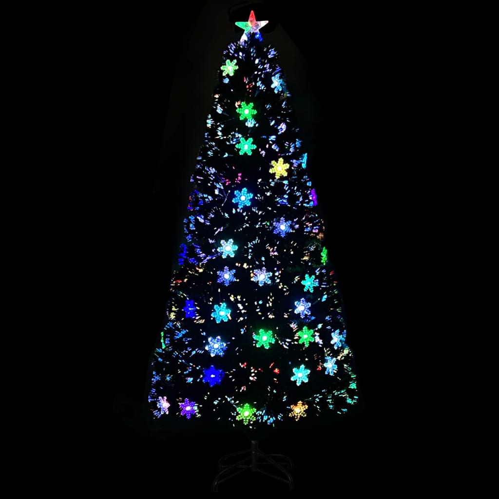 vidaXL Brad Crăciun cu LED fulgi de zăpadă, negru 150 cm fibră optică