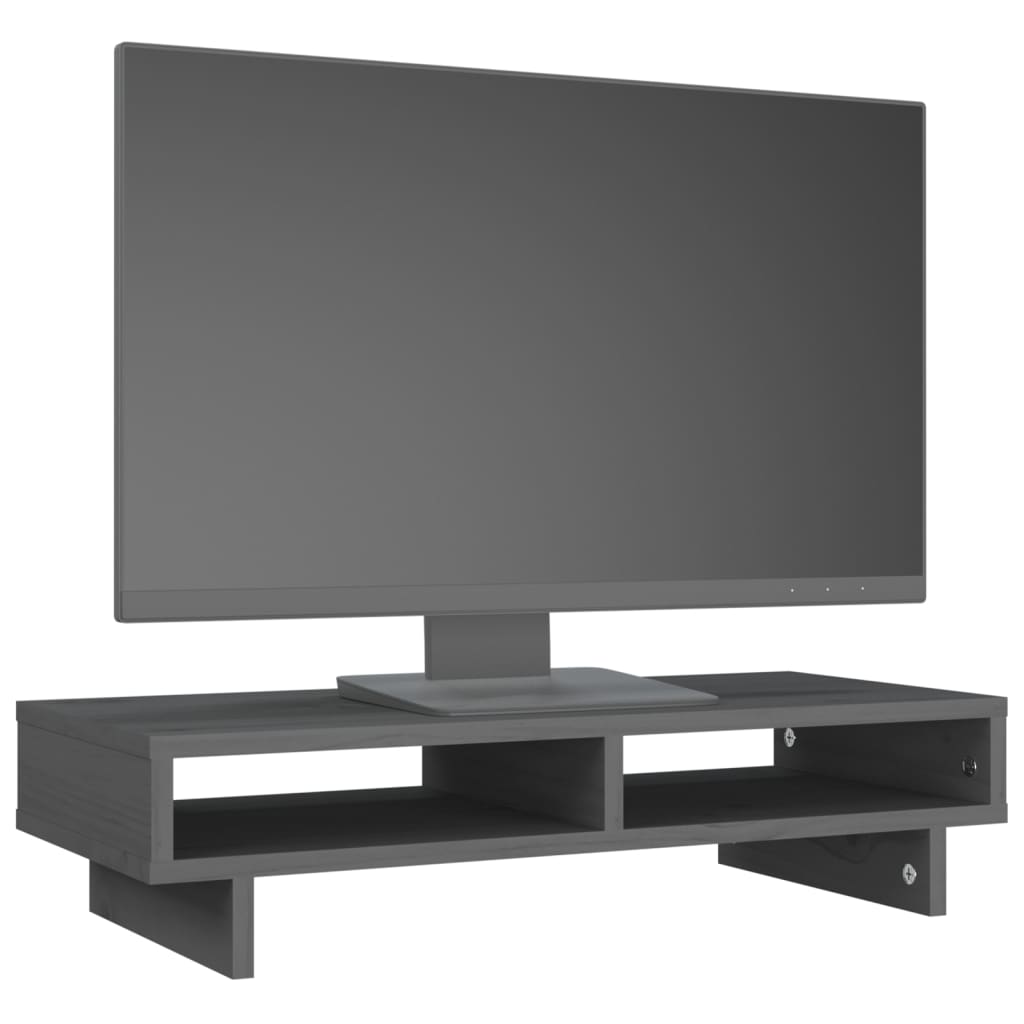 vidaXL Suport pentru monitor, gri, 60x27x14 cm, lemn masiv pin