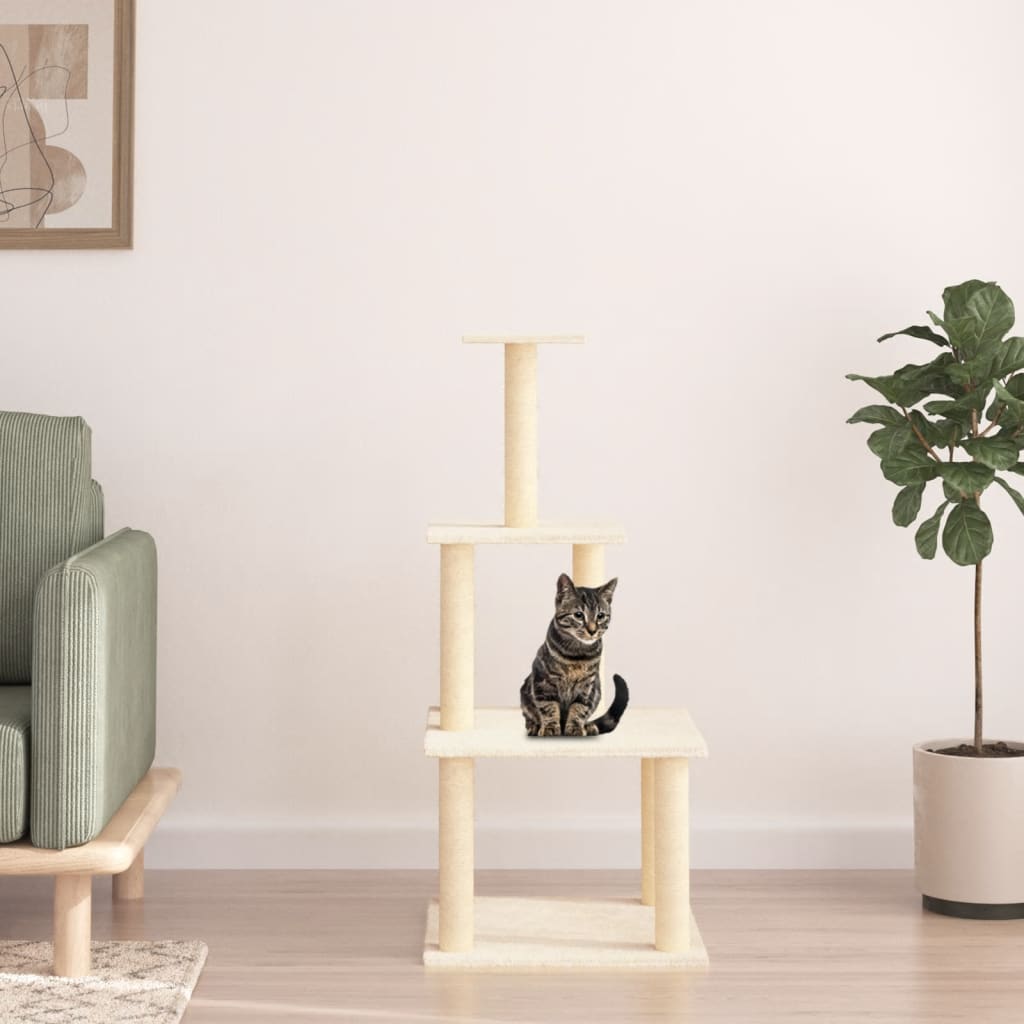 vidaXL Ansamblu de pisici cu stâlpi din funie de sisal, crem, 111 cm