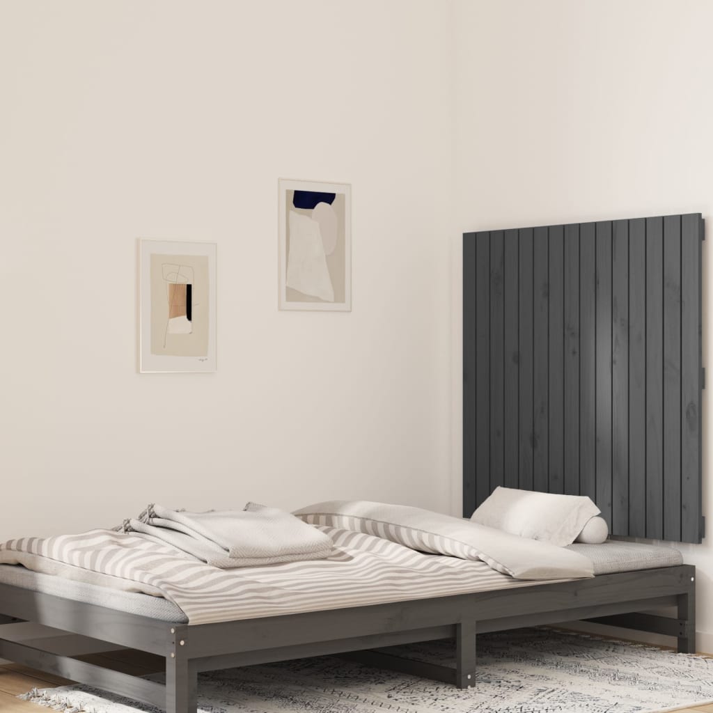 vidaXL Tăblie de pat pentru perete, gri, 95,5x3x90 cm, lemn masiv pin
