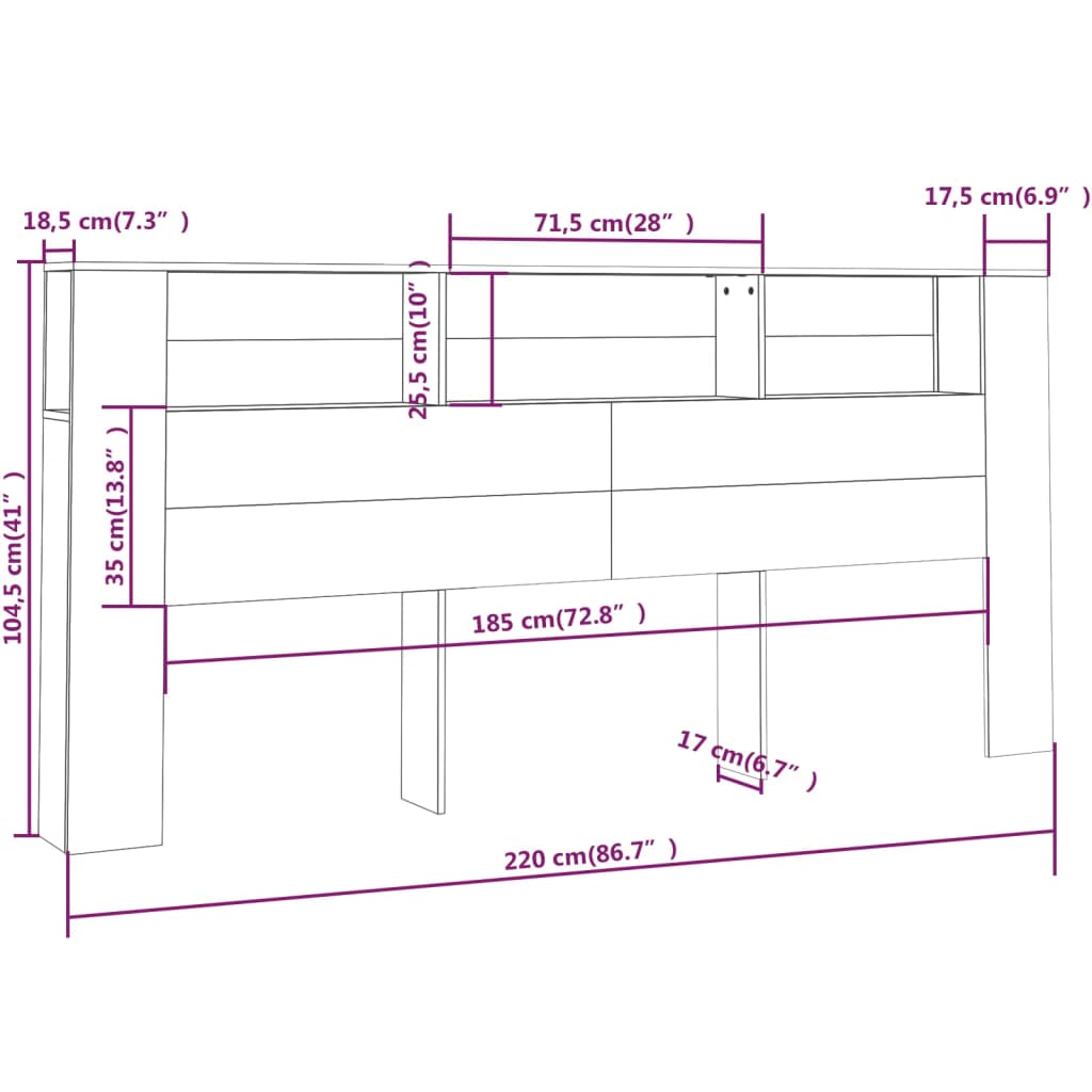 vidaXL Tăblie de pat cu dulap, stejar fumuriu, 220x18,5x104,5 cm